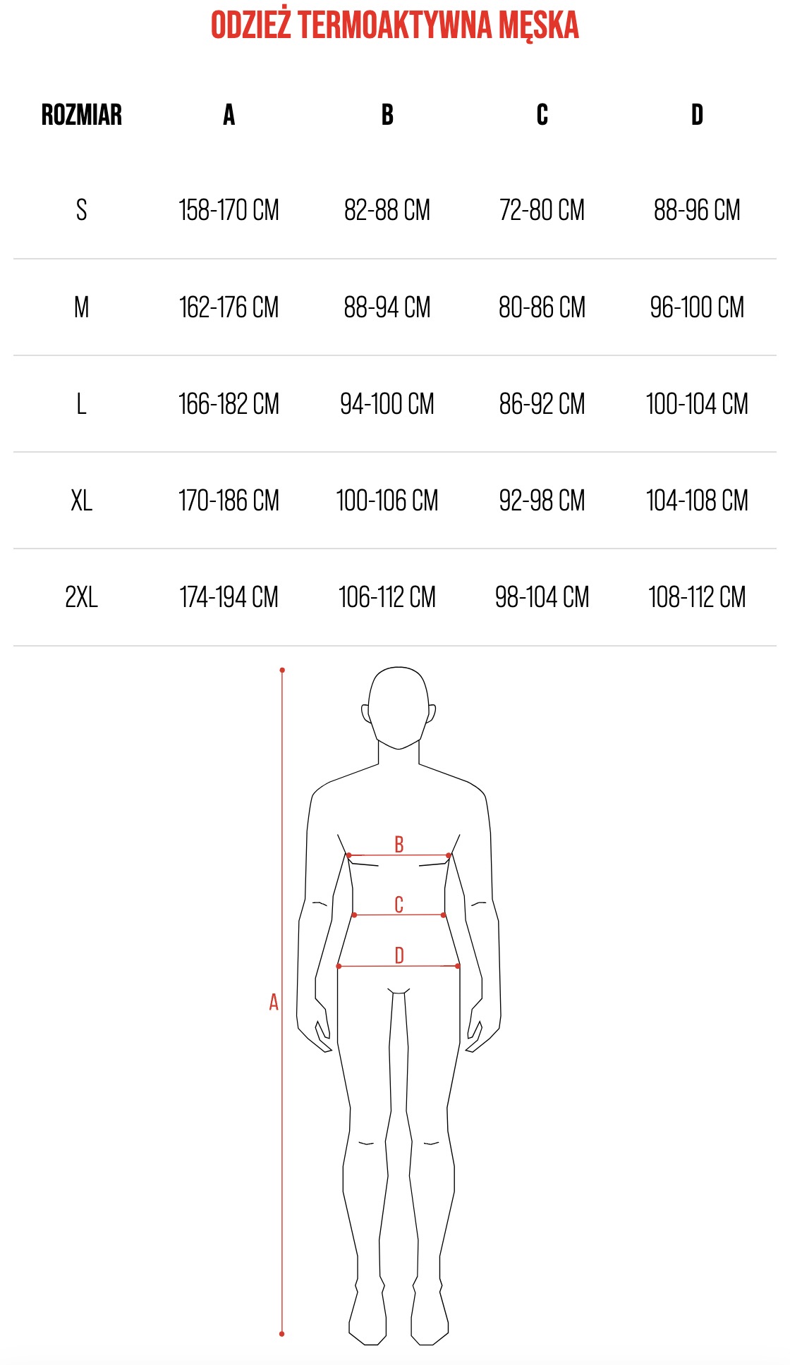 Tabela rozmiarów męskich